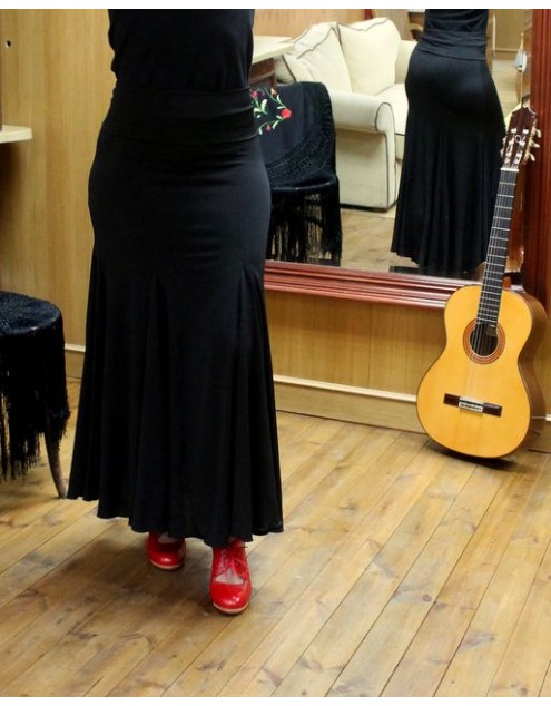 MARINA SOLID SKIRT 6 GODET - BLACK